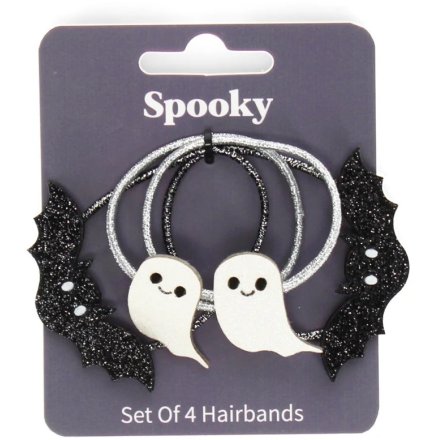 Set of 4 Bat and Ghost Hair Bands, 10.3cm