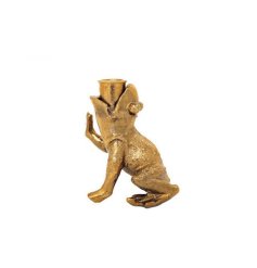 Add elegance to the home decor with this stunning gold candle holder shaped like a frog.