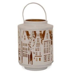 Welcome guests into your cozy abode with the Cream Houses Lantern, adding a touch charm and warmth 