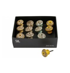 A gorgeous assortment of 12 antique door knobs in an elegant floral design.