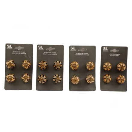 "Set of 4 Brown and Black Patterned Door Knobs, 3cm Size"