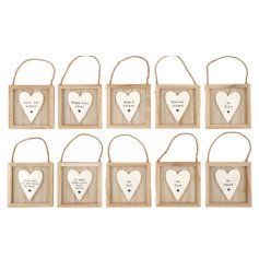 Get inspired with our set of 10 assorted heart hanging plaques that add charm to any room. 