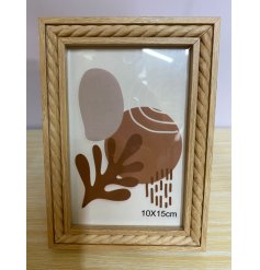 A stylish wooden photo frame with a rope detail around the border.