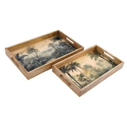 Sepia Palm Print Tray, S/2 43cm