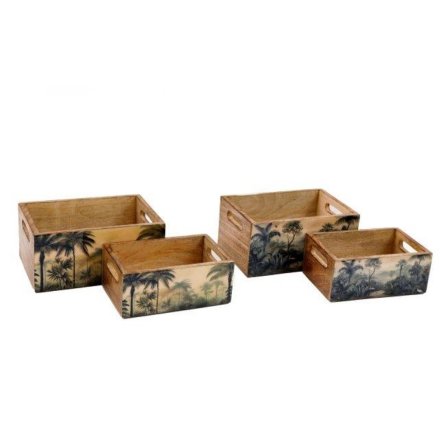S/2  Wooden Sepia Storage Crate, 16cm
