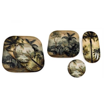 Set of 3 Sepia Palm Tray 