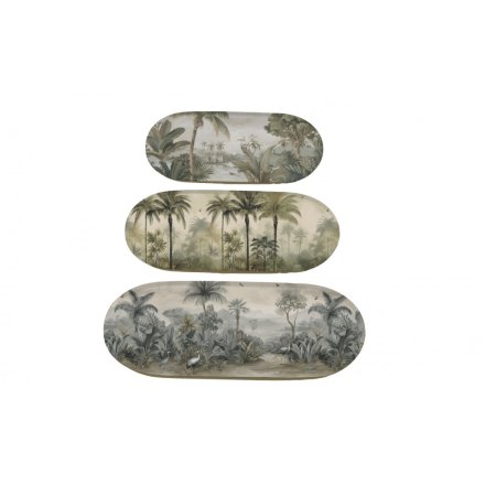 S/3 Oval Sepia Tray, 34.5cm