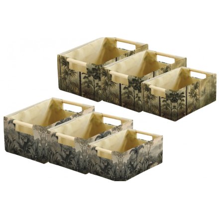 S/3 Sepia Palm Rectangle Storage Baskets