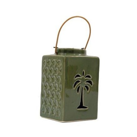 Green Sepia Palm Lantern, 16cm