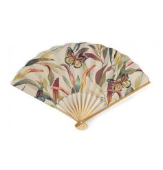 Add a touch of vintage charm with this beautiful butterfly paper fan. Perfect for any occasion.