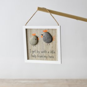 Enhance your space with our "Hens Pebble hanging frame" for a cozy touch of rustic charm. 