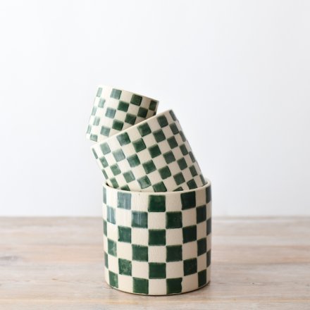 Green checkered Planter , 12cm | 70614 | Homeware / Plant Pots, Jugs &  Vases | Gainsborough Giftware Ltd