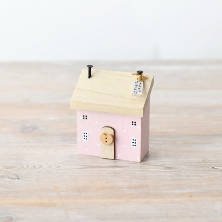 Pink Wooden House Deco, 8cm