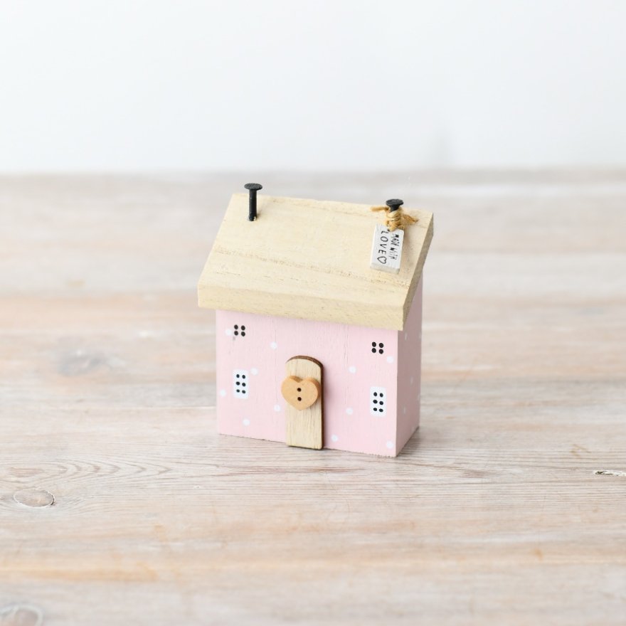 8cm Pink Wooden House Decoration