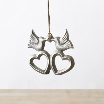 Hanging Heart Bird Deco, 10cm
