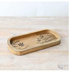 Elevate your dining experience with this rustic oblong tray with lip