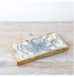 Style the home with this beautiful wooden tray boasting with coastal patterns and colours