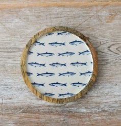 Stunning wooden coaster featuring coastal fish design, perfect for any home decor.