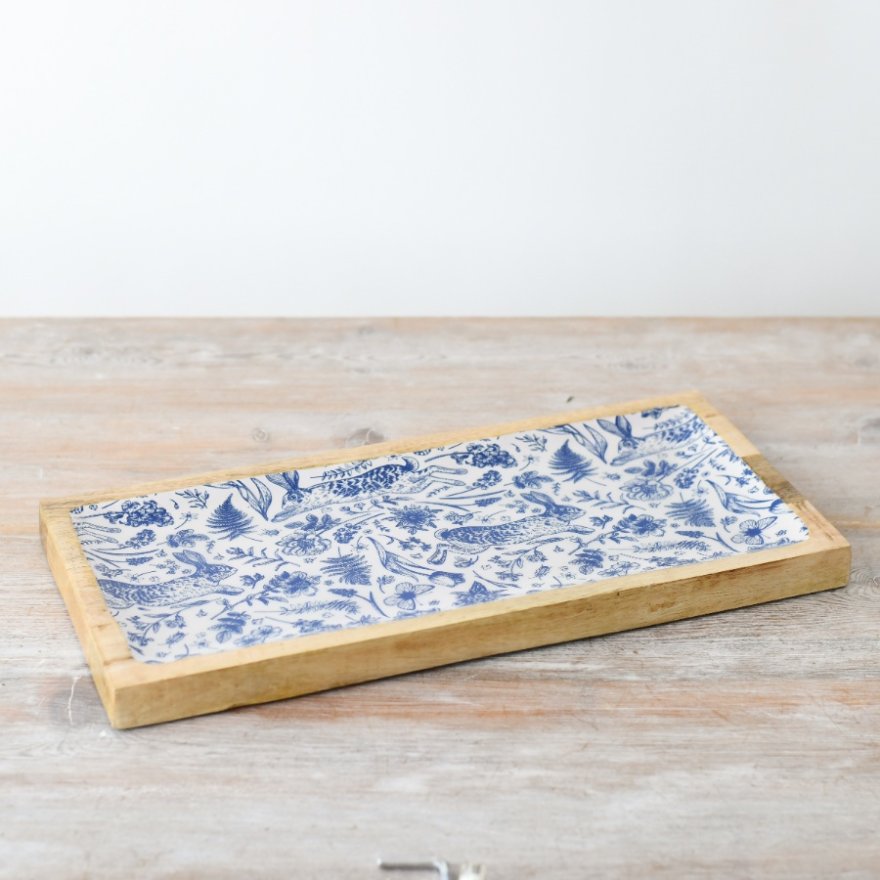 Blue & White Enamel Design Tray, 40cm