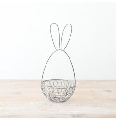 Easter-ready grey wire basket for all your festive decor needs.