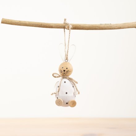 Wooden Hanging Rabbit Deco, 13cm 