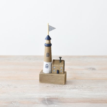 Wooden Light House & House Deco,15cm 