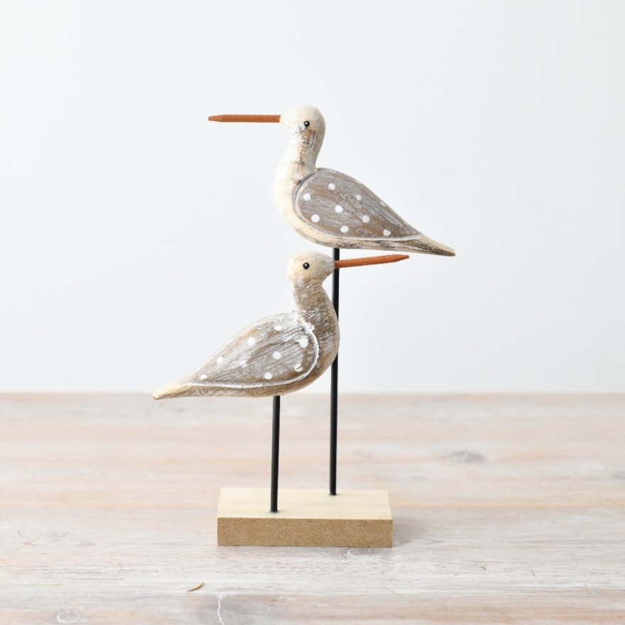 Wooden Stand with Spotted Birds, 20.5cm 