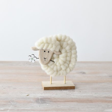 Fluffy Sheep Holding Flower, 16.5cm 