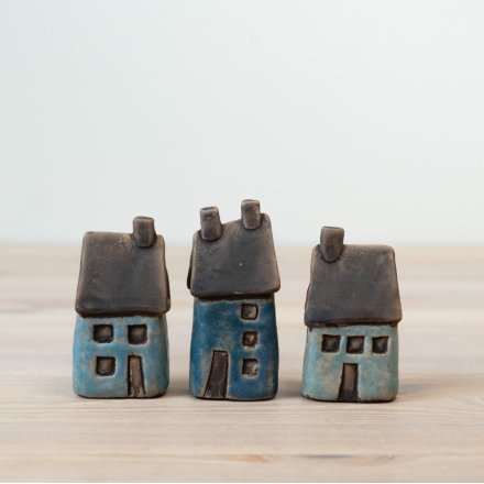 3A Small Speckled Blue House Deco, 7.6cm