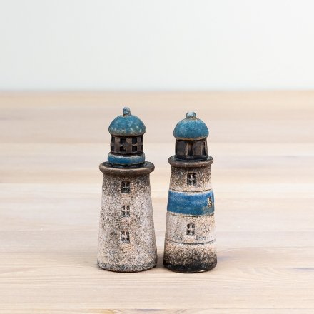 2A Speckled Blue Light House Deco, 10.2cm 