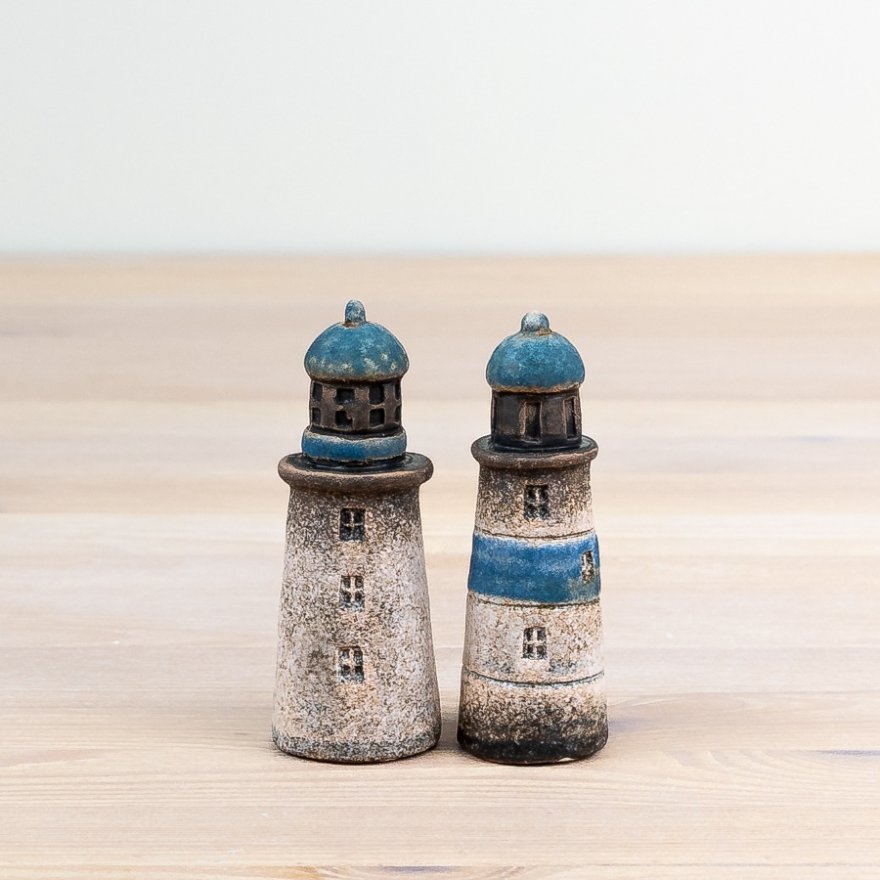 Blue Speckled Light House Deco, 10.2cm