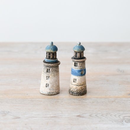 2A Speckled Blue Light House Deco, 7.4cm