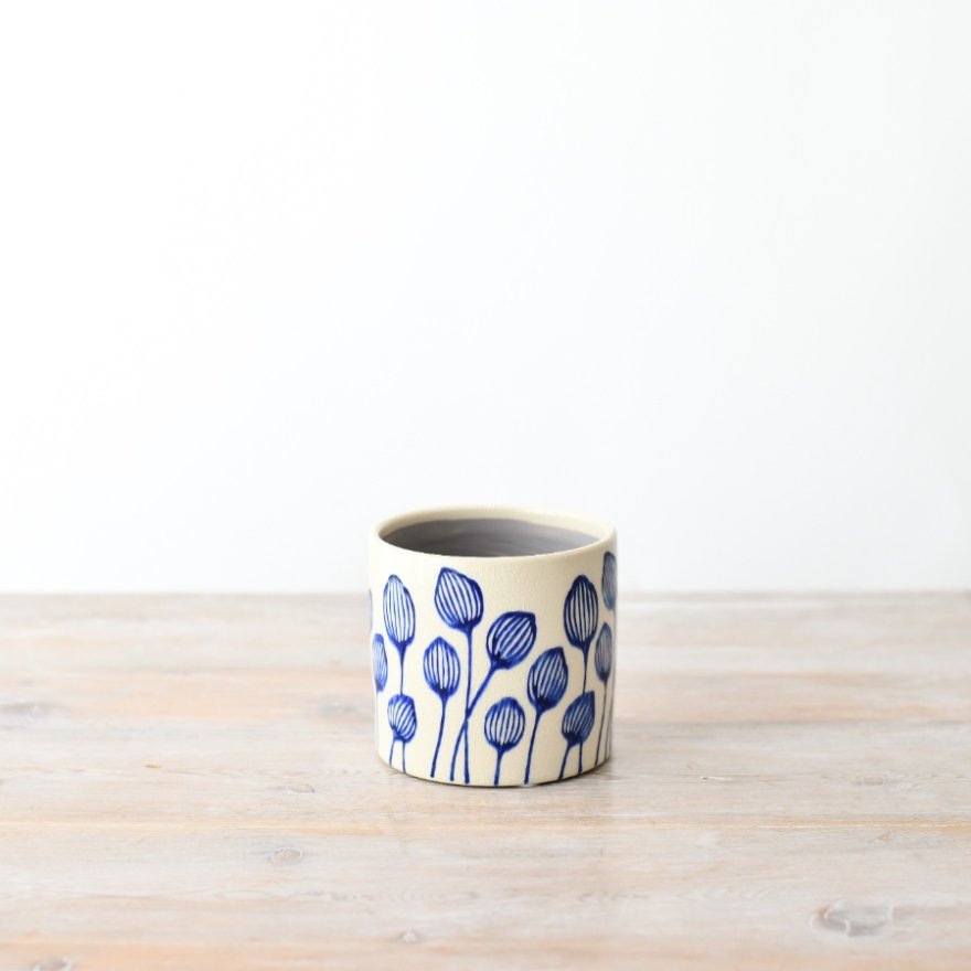 Leaf Blue Stoneware Planter, 8cm