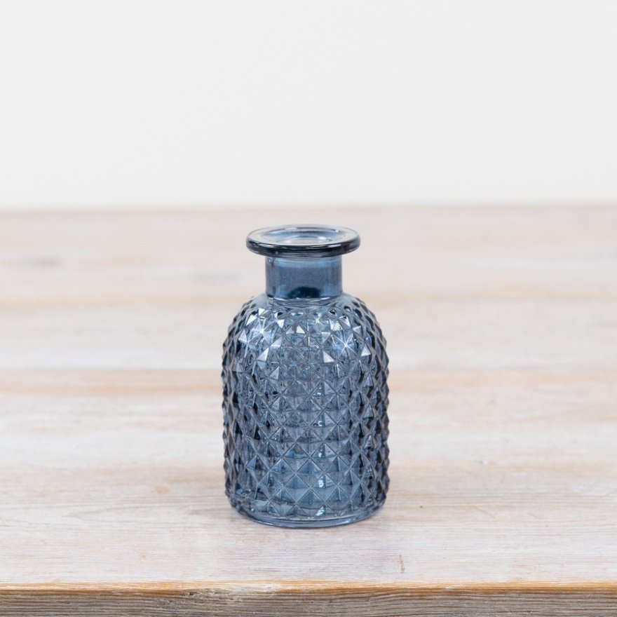 Glass Patterned Blue Bottle Vase, 9.2cm