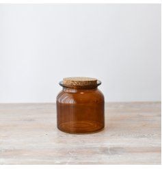 Copper-coloured storage jar with hand-painted glass exterior. 