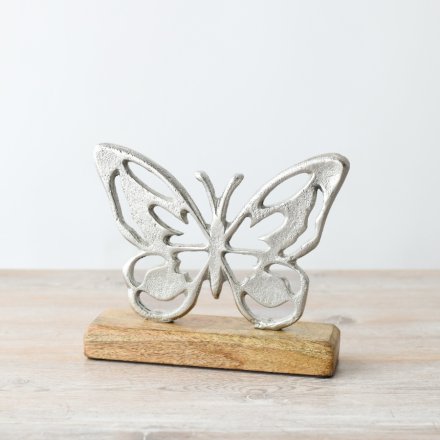 Aluminium Butterfly on Base Ornament, 18cm 