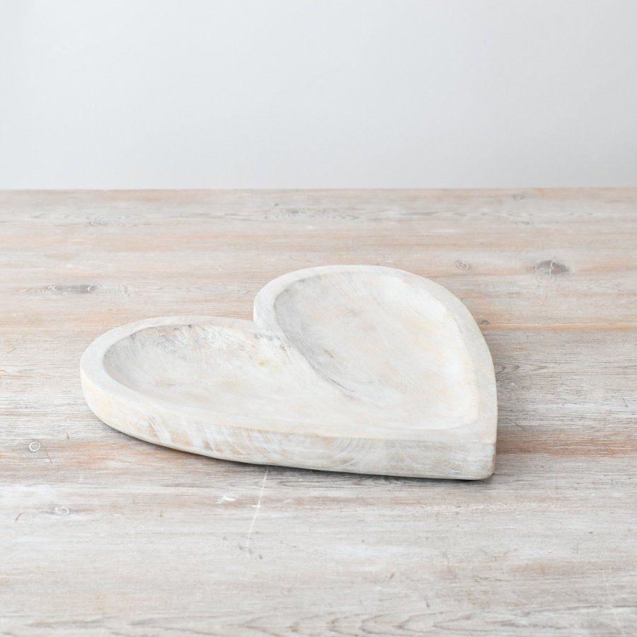 "Multi-functional heart dish with beautiful whitewash design - adds elegance to any setting."