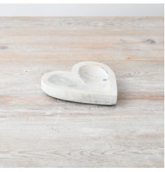 "Add rustic charm to your space with this whitewashed wooden heart trinket dish. Perfect for storing small treasures. 