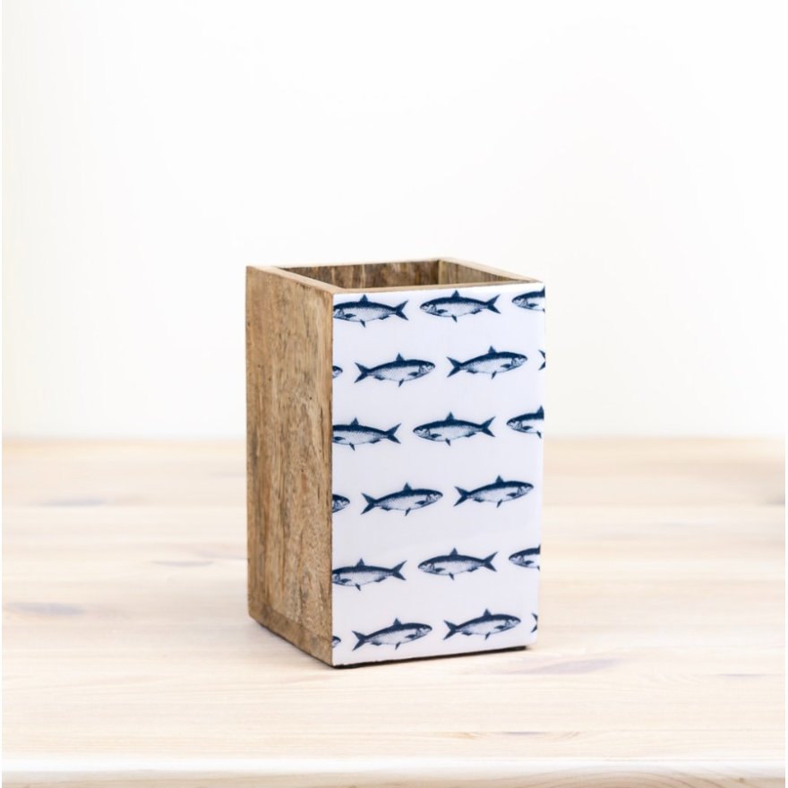 Enamel & Wood Fish Box, 16cm