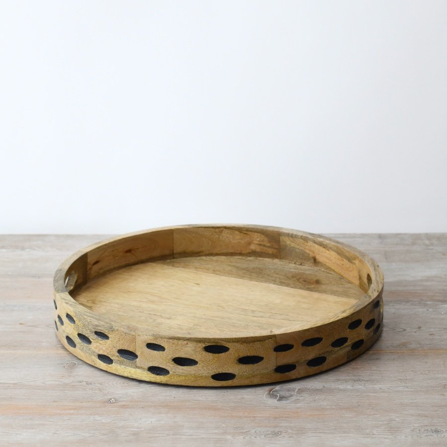 Elevate home decor with our chic wooden tray in black. Versatile for serving or displaying.