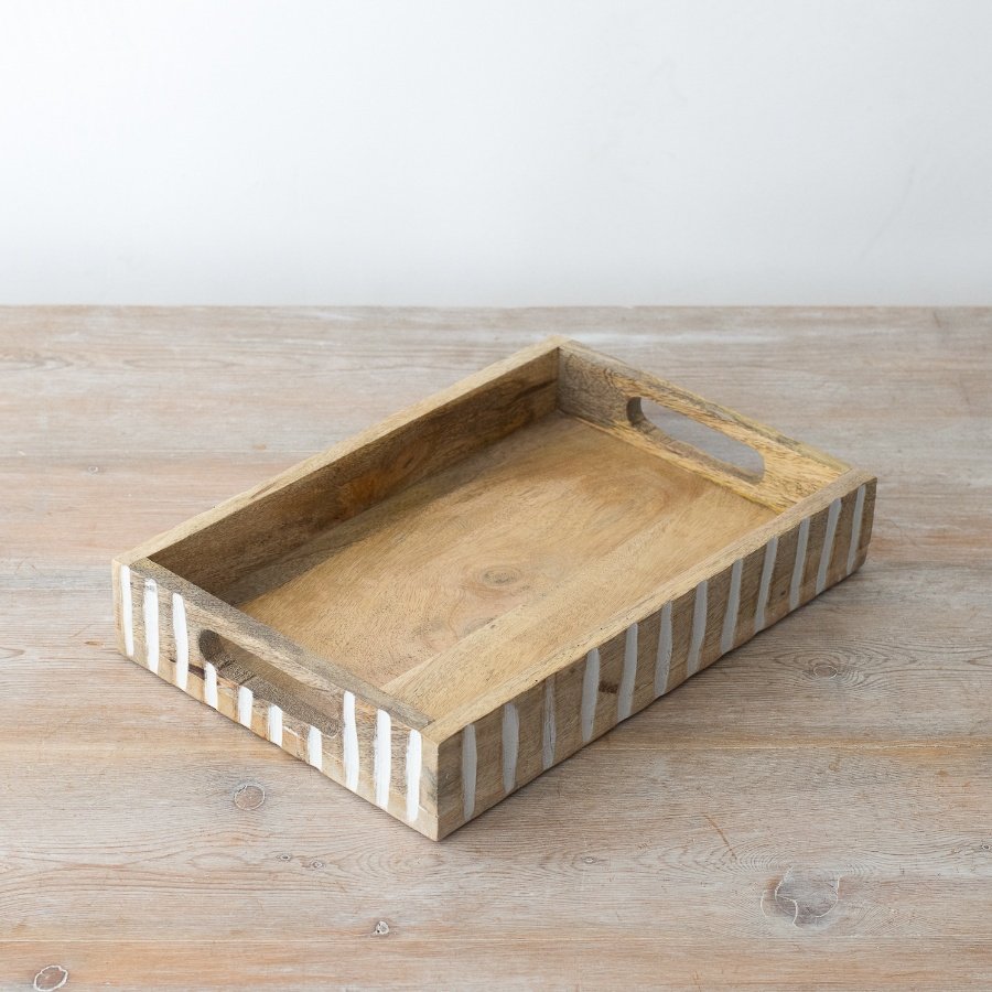 Elevate your table with our chic wooden serving tray, complete with convenient handles. A must-have for any home.