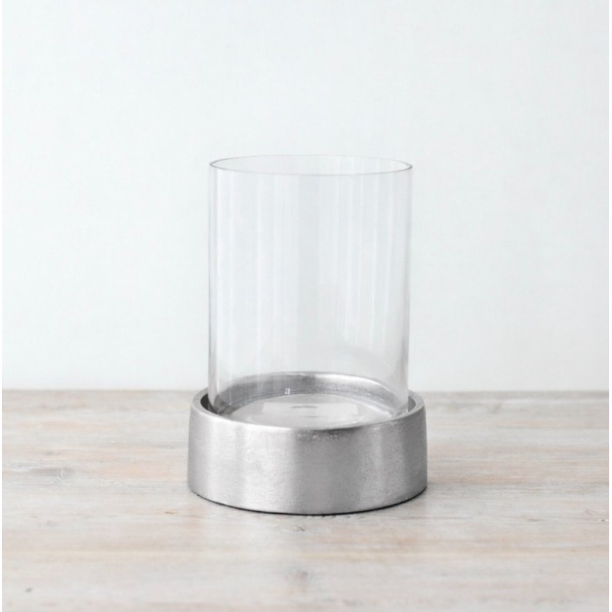 Aluminium Bottom Glass Candle Holder - 28cm 
