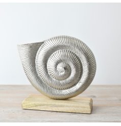 Add a touch of modern elegance to your space with our Raw Alum Shell On Base