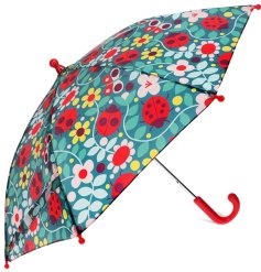 A colourful umbrellas featuring cute ladybirds