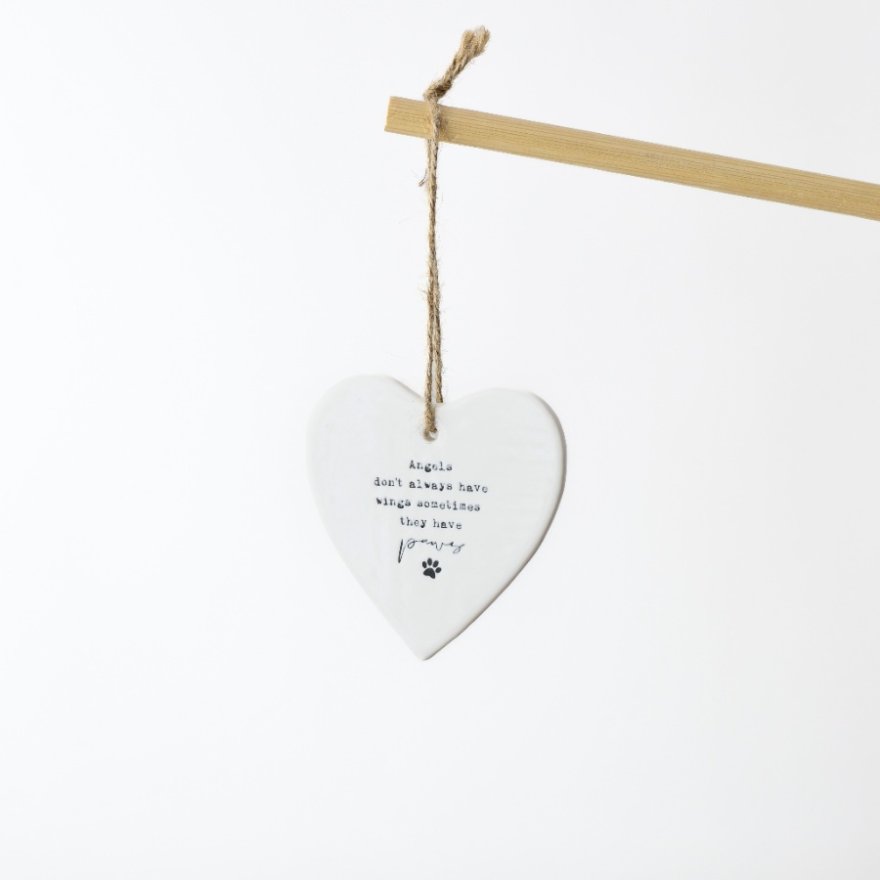 Hanging Angels Sometimes Have Paws Heart, 9cm 