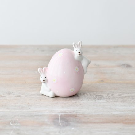 Two rabbits on Egg Ornament, 10cm 