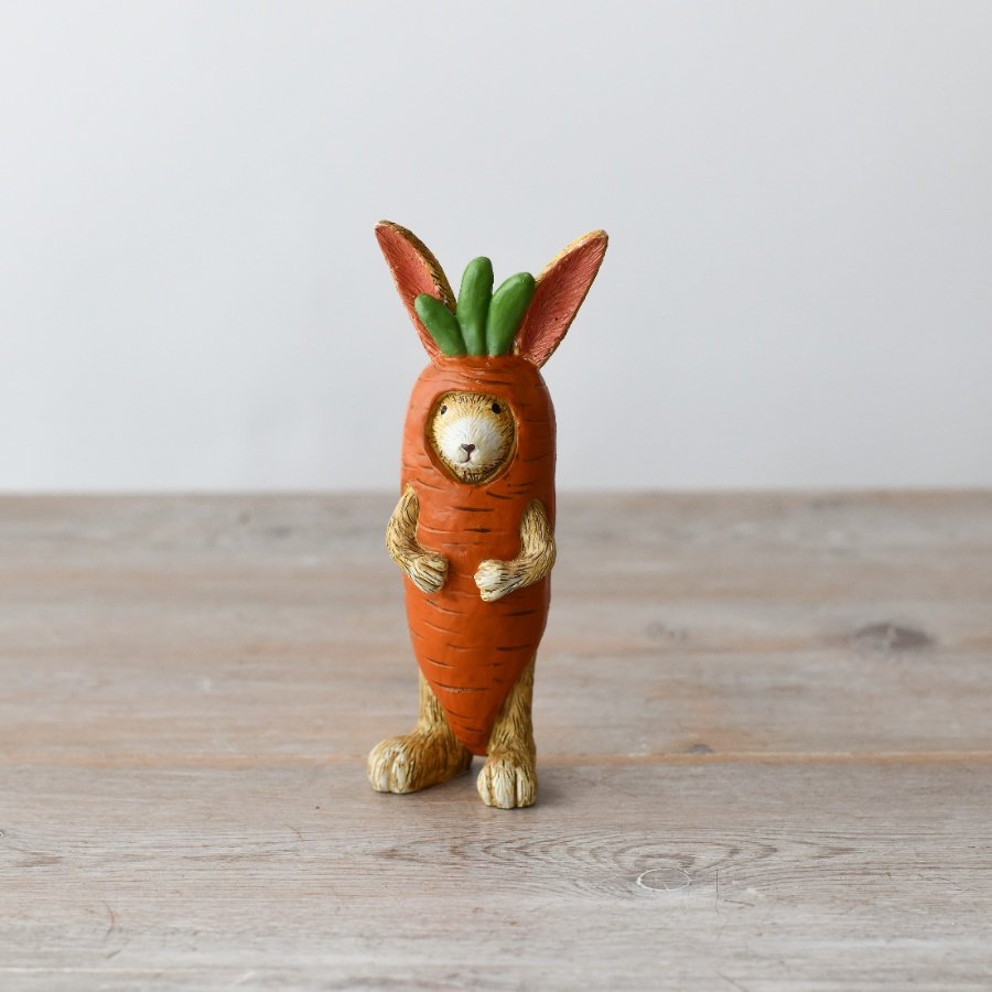 Add adorable to your collection with our Rabbit In Carrot Suit figurine - a must-have for animal lovers!