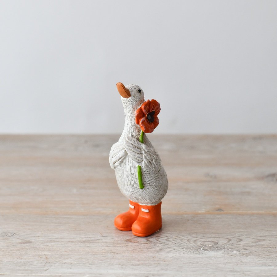 standing duck ornament with cute poppy flower 