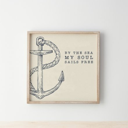 "By the sea my soul sails free" Wooden Sign, 25cm 