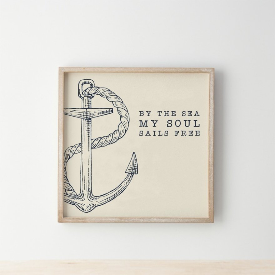 Wooden "By the sea my soul sails free" Sign, 25cm 